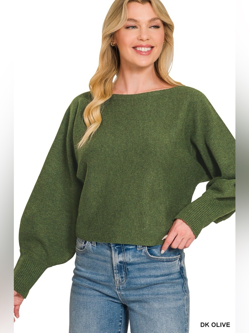 Zenana Boat Neck Balloon Sleeve Sweater - Picture 5 of 9